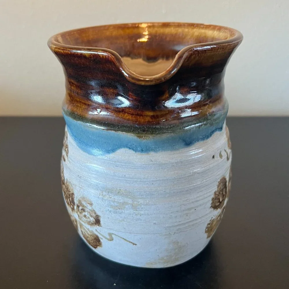Artist Signed Studio Pottery Pitcher Handcrafted Hand-Thrown Hand Painted Vase